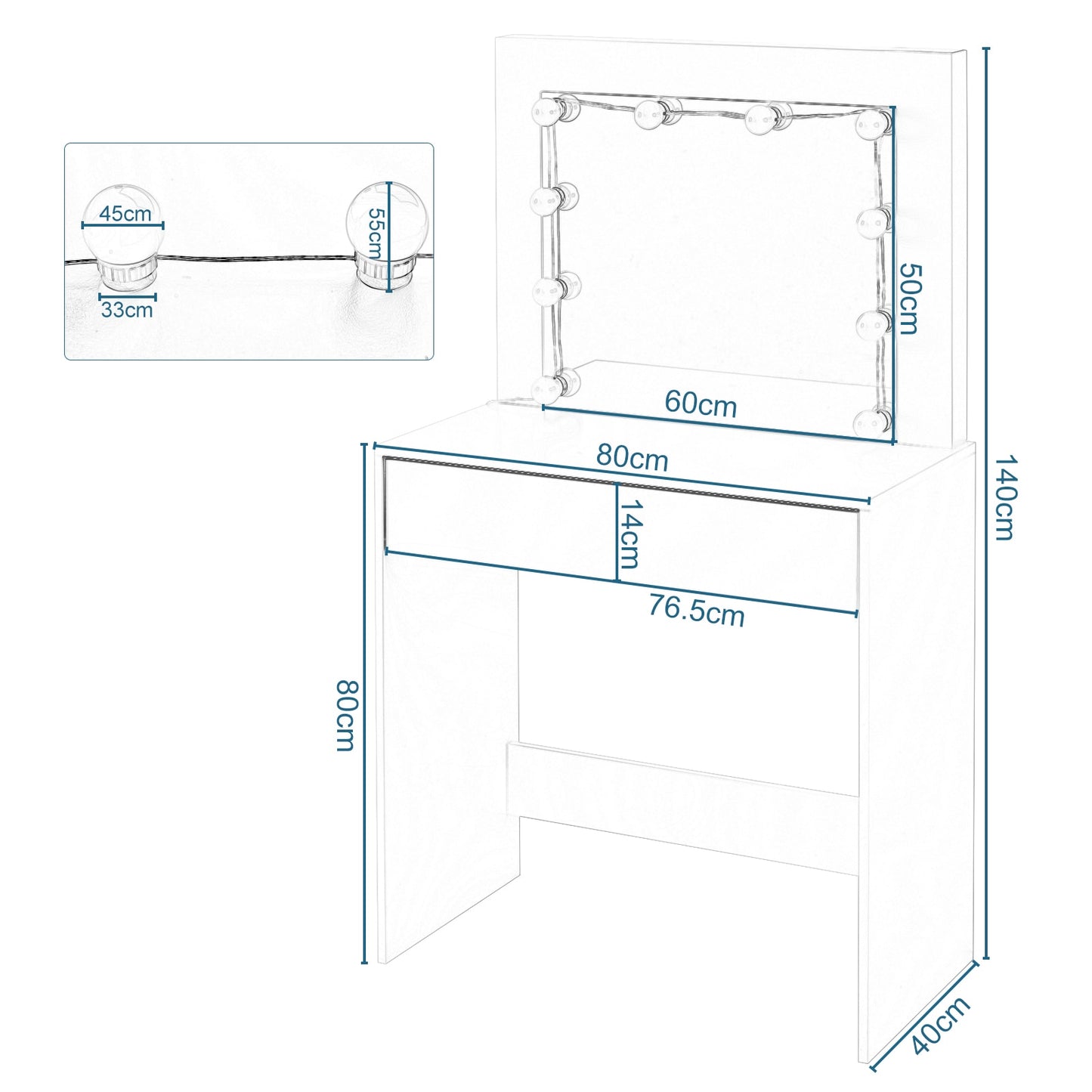Coiffeuse avec éclairage LED